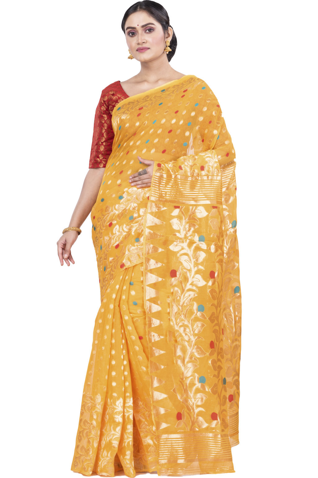 Yellow Pure Cotton Lataguti_Jmdni Jamdani Saree (688)